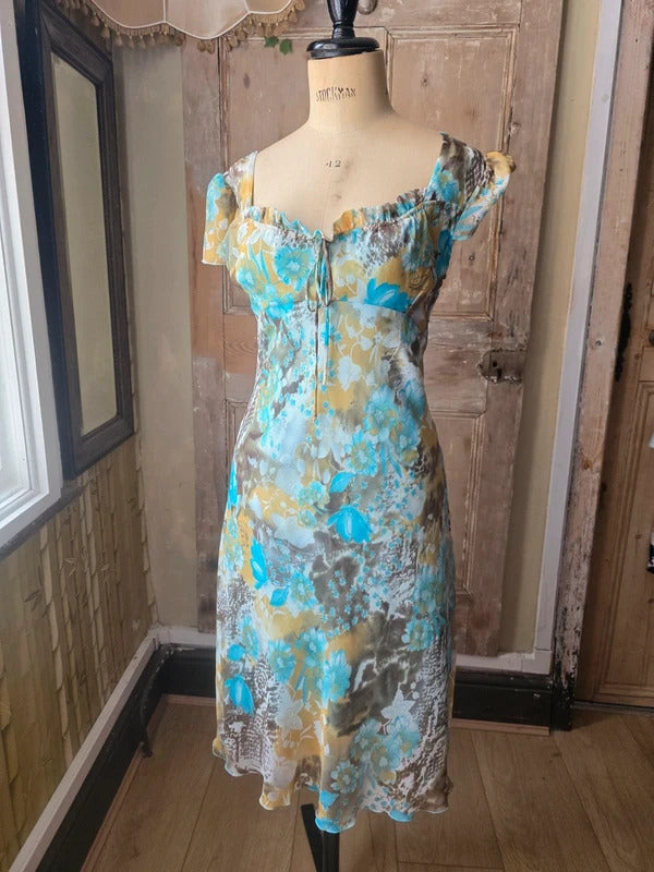 Vintage Fairycore Y2K Multicoloured Floral Dress | Made in Italy | Whimsical Summer Dress | UK 10/12