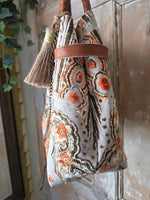 Load image into Gallery viewer, Upcycled Tapestry Carpet Bag Leather Handles Vintage Style Handbag
