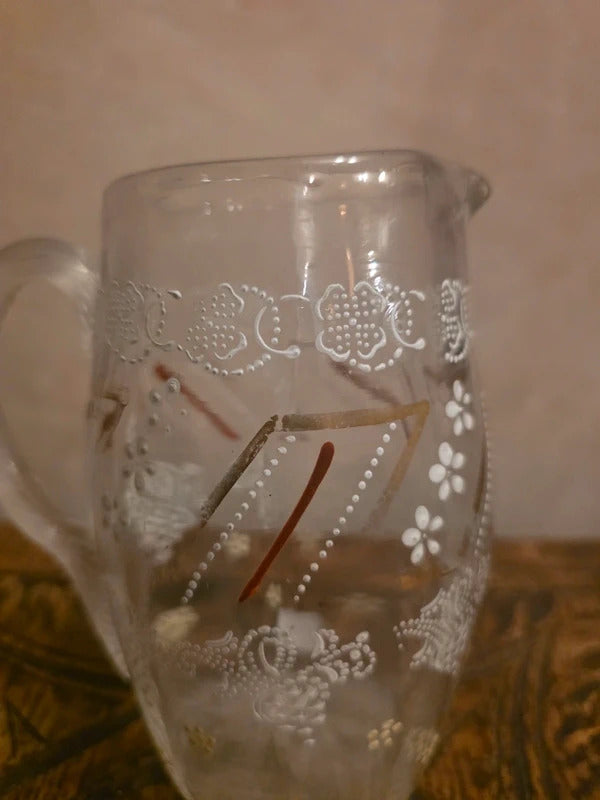 Antique Victorian Hand-Blown & Hand-Painted Glass Jug