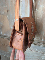 Load image into Gallery viewer, New Handmade Tan Leather Studded Shoulder Bag Boho Festival Crossbody Western Style
