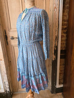Load image into Gallery viewer, Vintage 1970s Indian Cotton Dress – Blue Floral Prairie – UK 10
