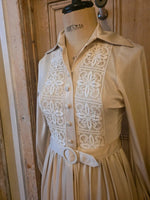 Load image into Gallery viewer, Vintage 1970s Cream Crochet Panel Maxi Dress with Belt UK10
