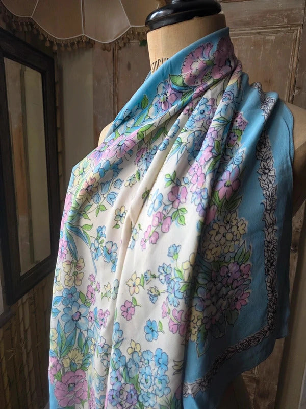 Vintage 1940s-1950s Floral Rayon Crepe Large Scarf
