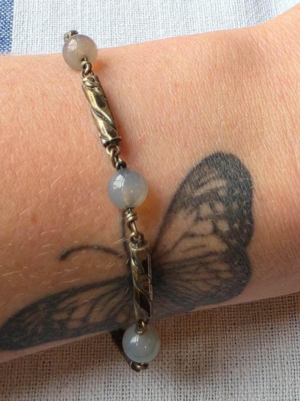 Vintage 1950s Swedish Sterling Silver Chalcedony Bracelet – Mid Century Scandinavian Jewellery