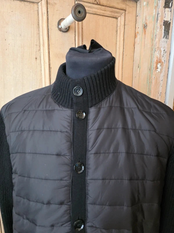 Holland Esquire Quilted Knit Jacket – Black Hybrid Zip & Button Cardigan – Size L