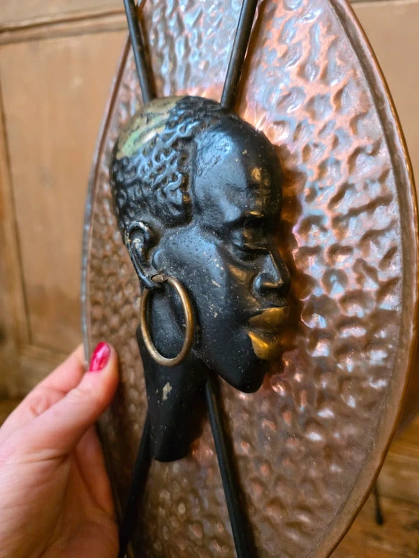 RARE Vintage Pair Richard Rohac Wall Sculptures Bronze Brass Shield Spears Art Deco / Mid Century
