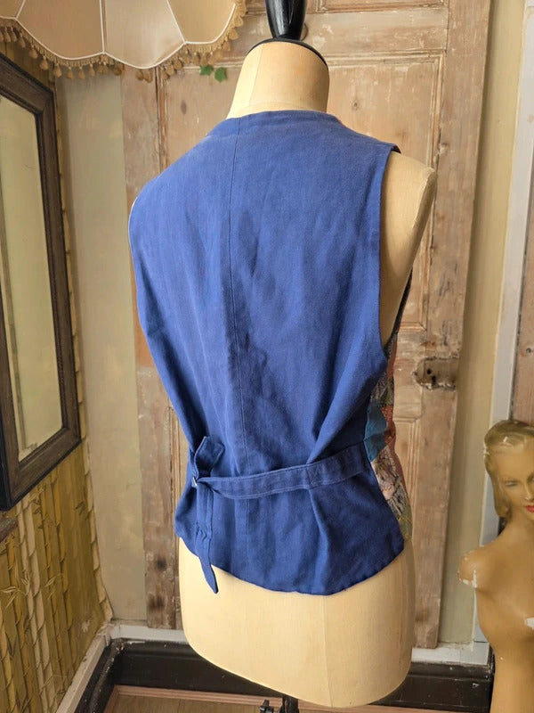 Vintage 1990s Patchwork Tapestry Waistcoat Boho Uk12