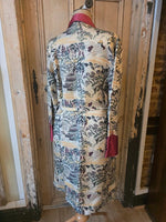 Load image into Gallery viewer, Vintage 1940s Japanese Silk Dressing Gown / Smoking Robe – Scenic Print – Red Satin Trim
