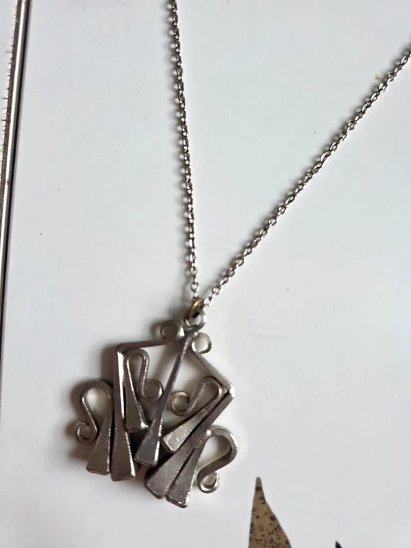 Vintage 1970s  Brutalist Silver Tone Pendant Necklace