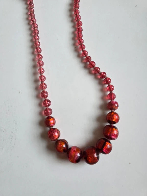 Vintage 1930s Czech Foil Back Handblown Glass Necklace – Graduated pink Beads
