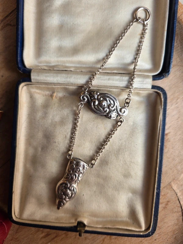 Antique Victorian Style Sterling Silver 925 Scissor Case Chatelaine