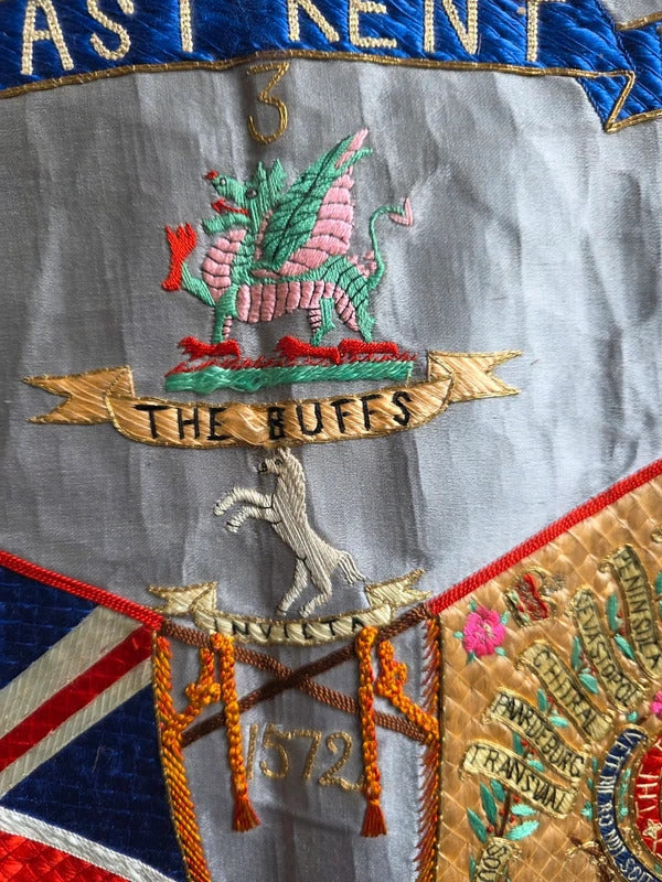 Antique WW1 silk embroidery The Buffs (Royal East Kent Regiment) Silk Regimental Panel