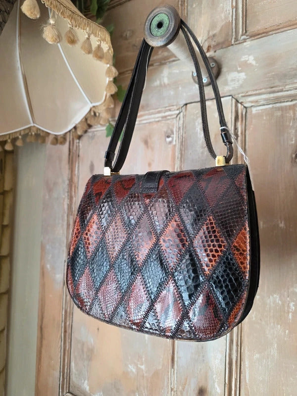Vintage 1960s Genuine leather Patchwork Bag Stirrup Buckle
