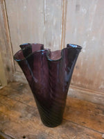 Load image into Gallery viewer, Vintage LSA Large Hand Blown Glass Vase – Amethyst – Ruffled Rim
