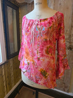 Load image into Gallery viewer, Original Y2K Italian Pink Paisley Tie-Dye Bell-Sleeve Blouse  UK 8/10
