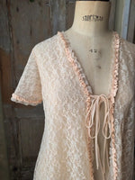 Load image into Gallery viewer, Vintage 1960s Sheer Negligee Blush Lace Peignoir
