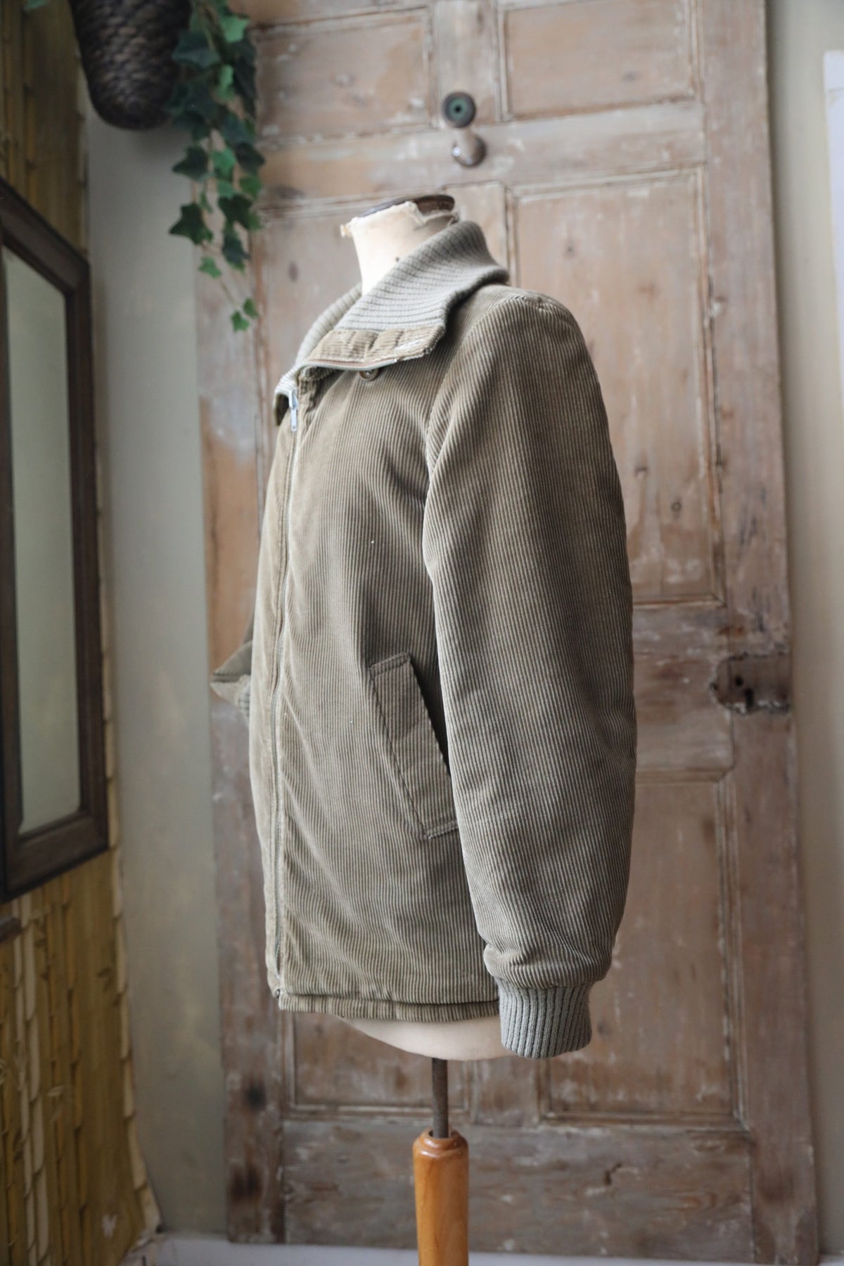 Vintage 1970s Handmade Corduroy & Tweed Coat – Green – Reversible Small Jacket