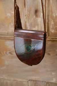 Vintage 1970s boho leather peacock feather shoulder bag