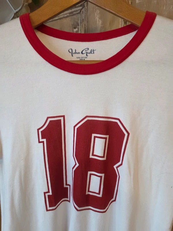 Vintage, John Galt Number 18 Ringer Tee Varsity Style Cotton T Shirt Size S