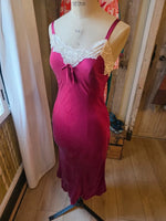 Load image into Gallery viewer, Vintage 1990s Raspberry Silk &amp; Lace Slip Dress / Negligee  UK 8
