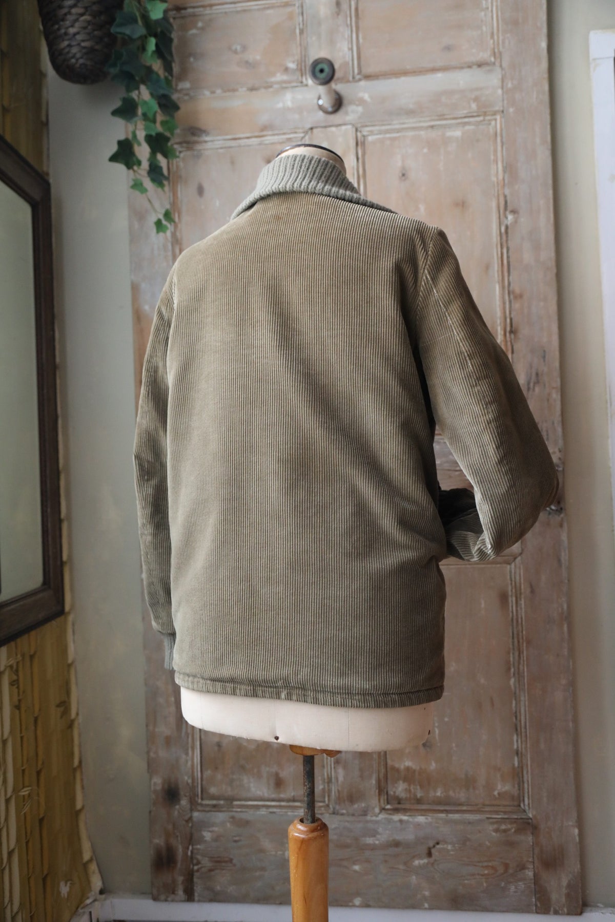 Vintage 1970s Handmade Corduroy & Tweed Coat – Green – Reversible Small Jacket