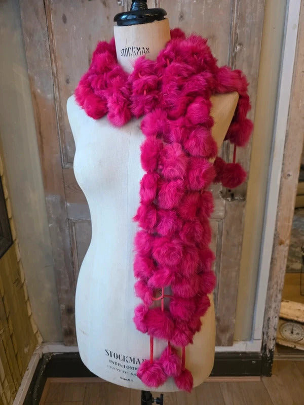 Vintage Y2K pink fluffy Skinny Scarf | Boho Festival Accessory |