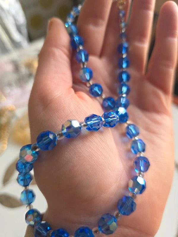 Vintage 1950s Blue Faceted Glass Bead Necklace