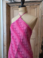 Load image into Gallery viewer, Vintage Y2K New Look Pink Snake Print Handkerchief Midi Dress | Halterneck | UK 12
