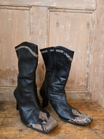 Load image into Gallery viewer, Vintage Y2K Western Style Real Leather Boots Faux Snakeskin Front by Caster UK8
