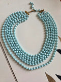 Vintage 1950s Czech Blue Milk Glass Multi Strand Necklace