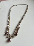 Vintage 1950s Rhinestone Necklace with Amethyst Tone Drops