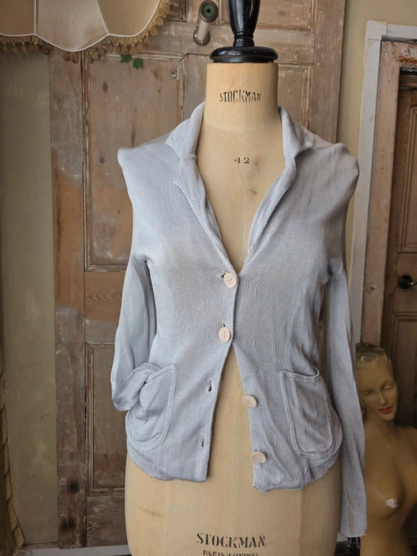 Vintage Y2K Regina Made in Italy Silver Knit Cardigan | Minimalist Button Front | Made in Italy uk8