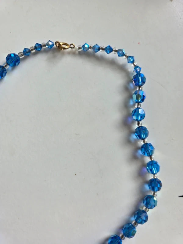 Vintage 1950s Blue Faceted Glass Bead Necklace