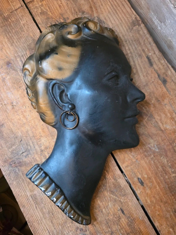 Vintage Art Deco Style Chalkware Female Bust – 1930s/40s Wall Mask