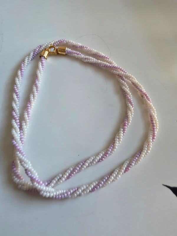Vintage 1980s does 1950s Twisted Glass Seed Bead Necklace