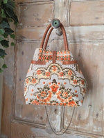 Load image into Gallery viewer, Upcycled Tapestry Carpet Bag Leather Handles Vintage Style Handbag
