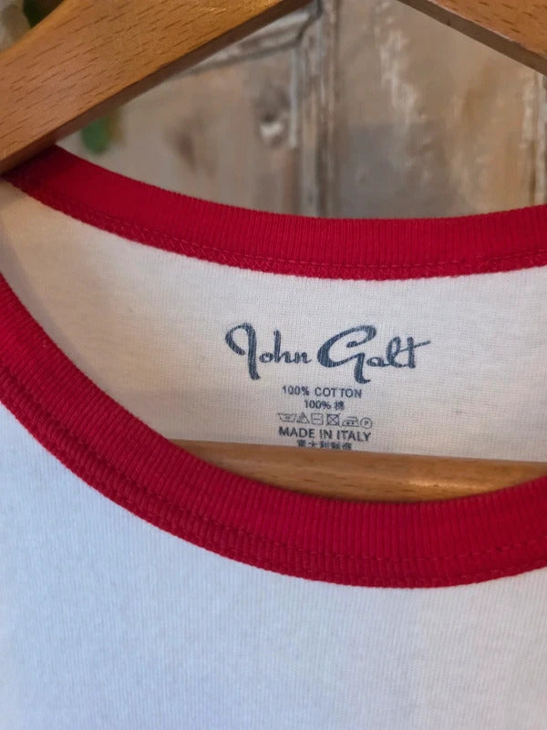 Vintage, John Galt Number 18 Ringer Tee Varsity Style Cotton T Shirt Size S