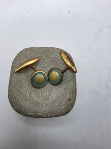 Vintage 1930s gold tone and blue circle cufflinks