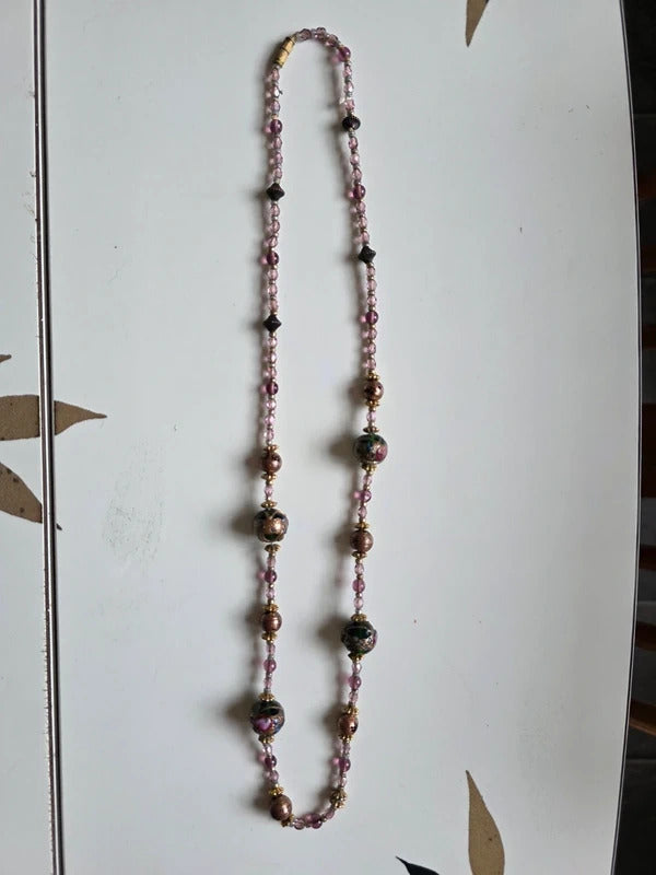 Vintage Venetian Lampwork Glass Bead Necklace – Murano Style, Handblown Art Glass