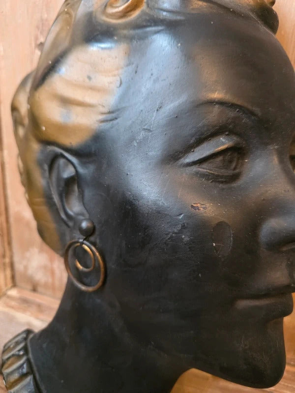 Vintage Art Deco Style Chalkware Female Bust – 1930s/40s Wall Mask
