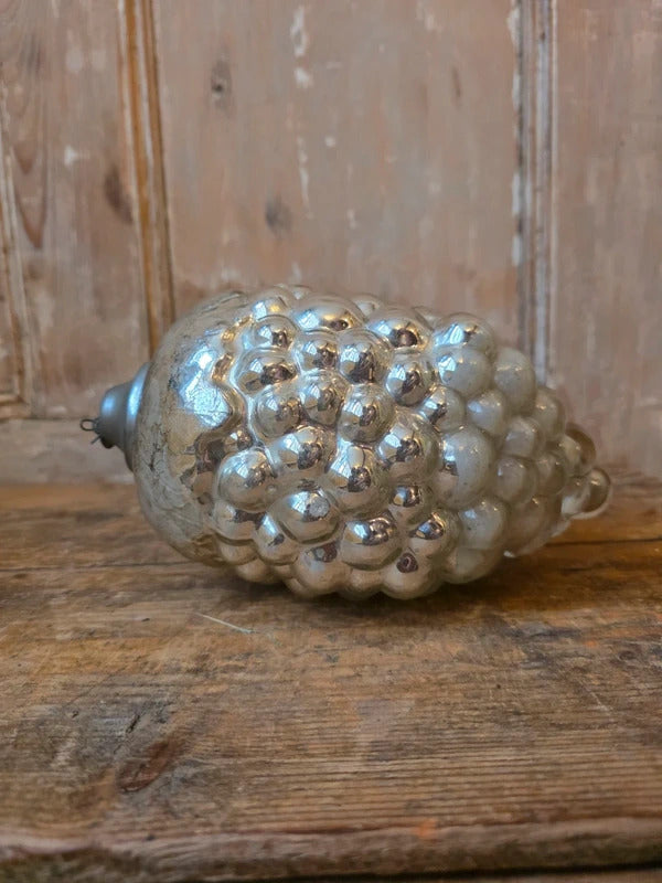 Antique German Kugel Grape Cluster Ornament | Silver Mercury Glass Christmas Decoration | c.1890s