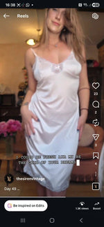 Load image into Gallery viewer, Vintage 1980s Charnos Satin Negligee Night Slip UK 12 cream Lace Slip Dress
