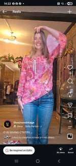Load image into Gallery viewer, Original Y2K Italian Pink Paisley Tie-Dye Bell-Sleeve Blouse  UK 8/10

