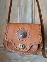 Load image into Gallery viewer, New Handmade Tan Leather Studded Shoulder Bag Boho Festival Crossbody Western Style
