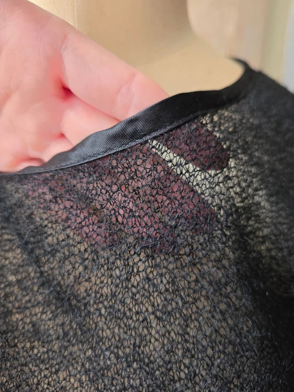 Vintage Black Italian Boucle Wool & Silk Sheer Jumper Large
