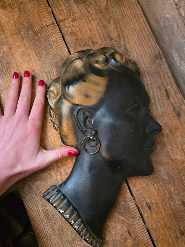 Vintage Art Deco Style Chalkware Female Bust – 1930s/40s Wall Mask