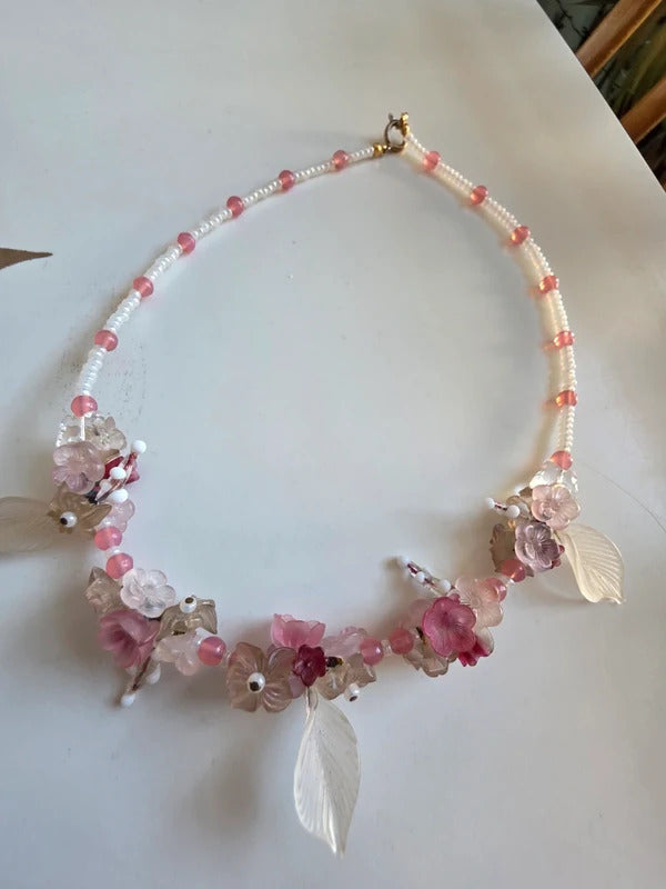 Vintage 1970s Frosted Floral Statement Necklace