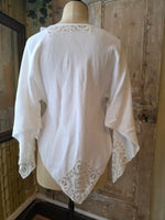 Load image into Gallery viewer, Vintage Upcycled Linen Fairy Top – Handmade Boho Blouse, Open Size, Lace Detail
