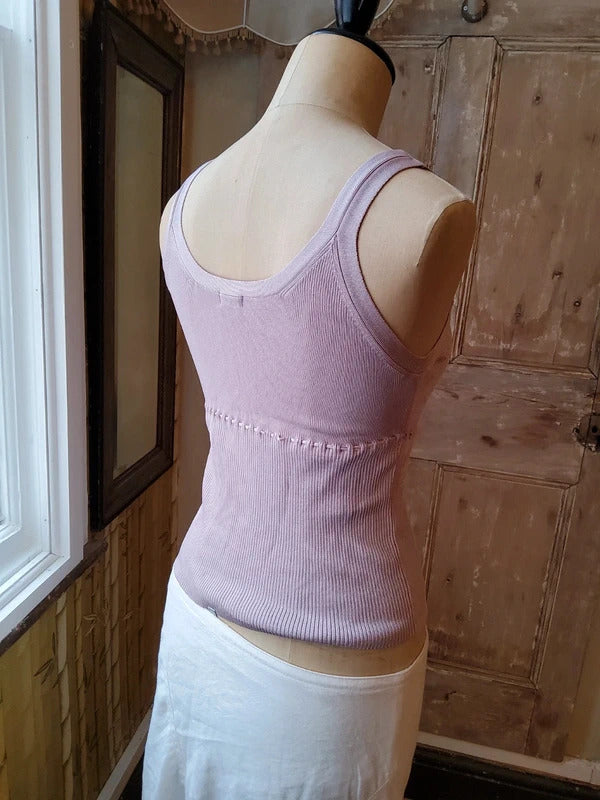 Vintage Y2K Lilac lineaRibbed Cami Top Bow Detail UK8