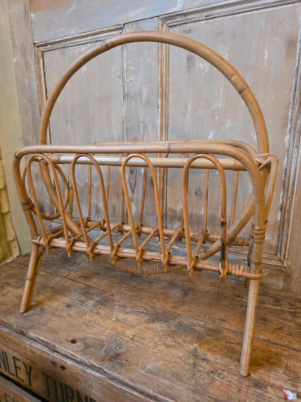 Vintage Boho bamboo Magazine Rack | Mid Century Bamboo Newspaper Holder |